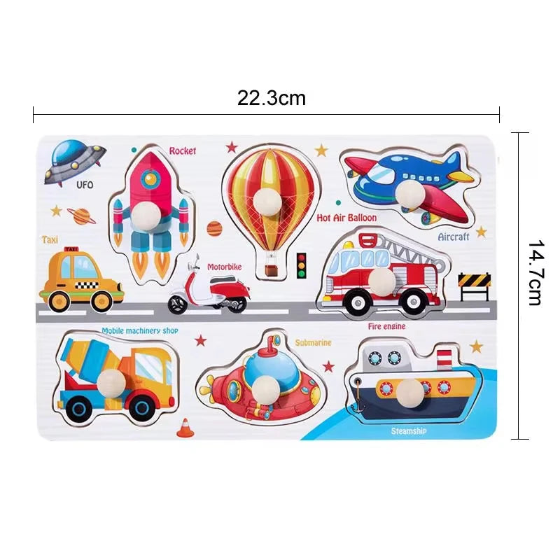 Juguetes Montessori para bebés, rompecabezas de madera con clavijas, tableros de agarre, juguetes Tangram, rompecabezas de animales de dibujos animados, frutas, rompecabezas 3D, juguetes educativos.