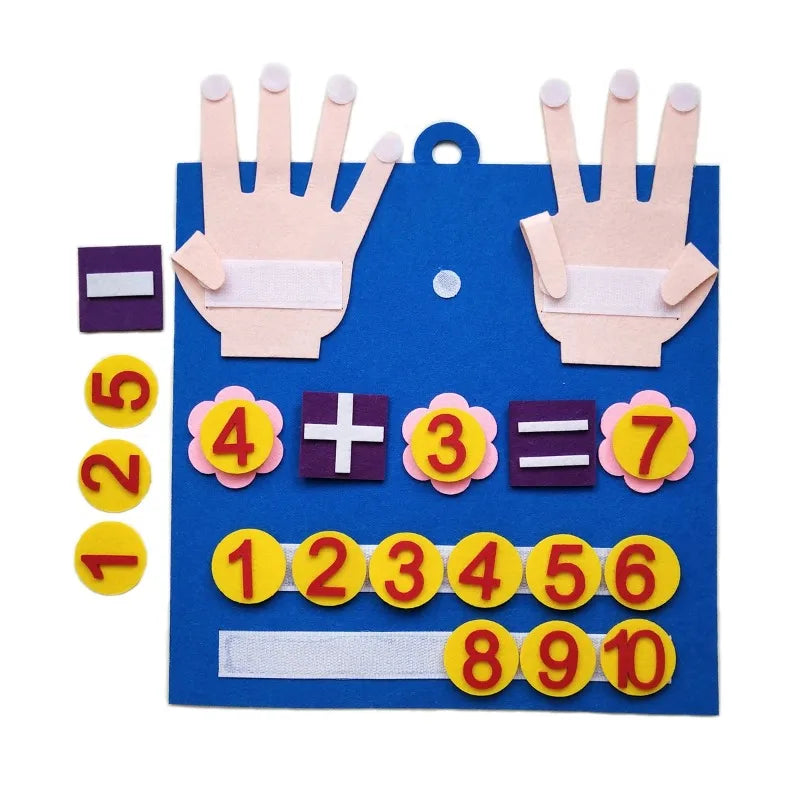 Juguetes de matemáticas con números de dedos para niños, concepto Montessori, fieltro educativo, bricolaje, material educativo creativo para la primera infancia.