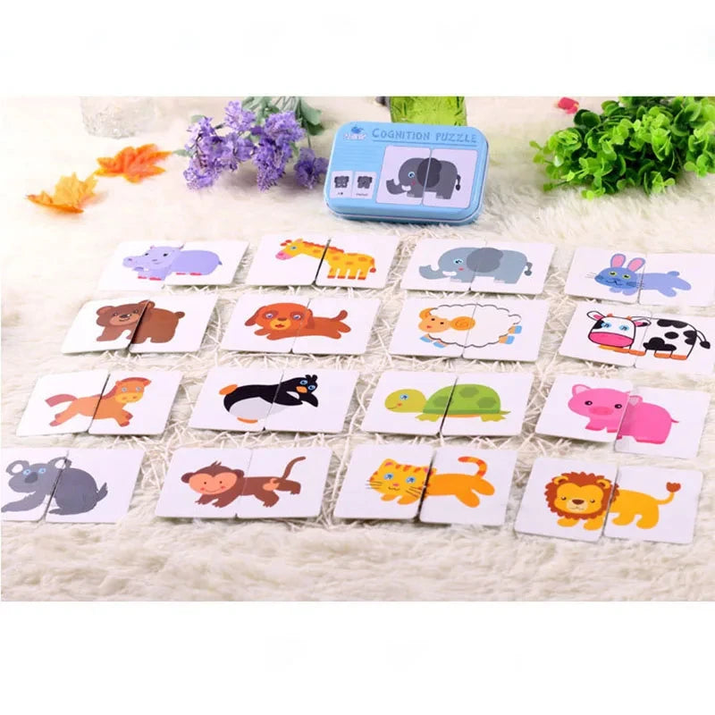 Rompecabezas de animales para niños y niñas de 1 a 3 años. Juego de memoria con tarjetas para aprender sobre animales. Juguete educativo.