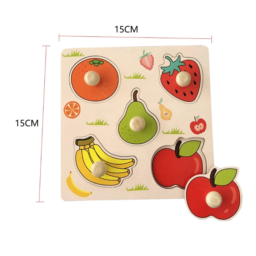 Juguetes Montessori para bebés, rompecabezas de madera con clavijas, tableros de agarre, juguetes Tangram, rompecabezas de animales de dibujos animados, frutas, rompecabezas 3D, juguetes educativos.