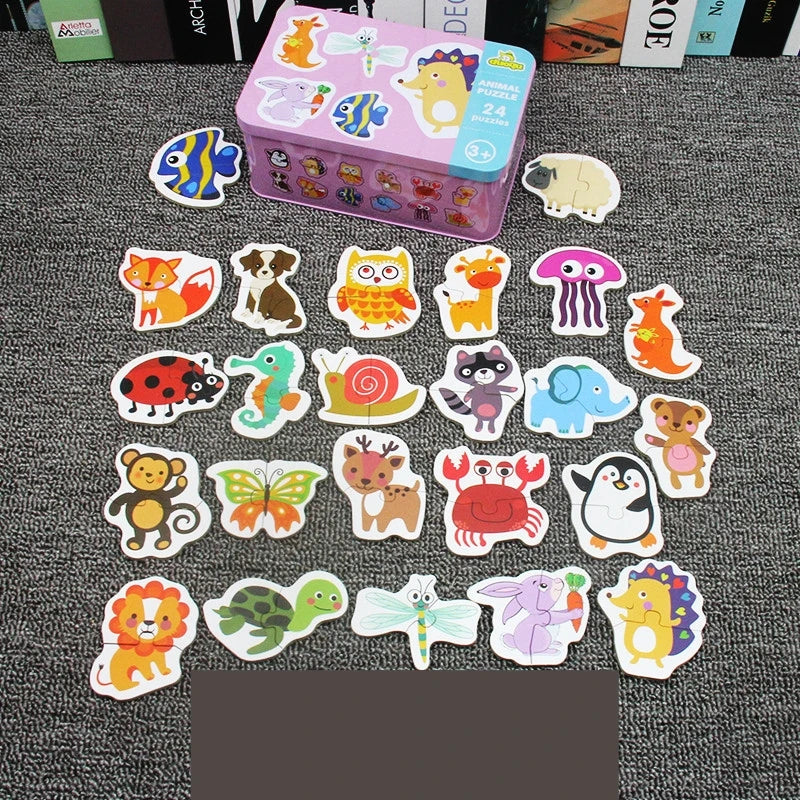 Rompecabezas de animales para niños y niñas de 1 a 3 años. Juego de memoria con tarjetas para aprender sobre animales. Juguete educativo.