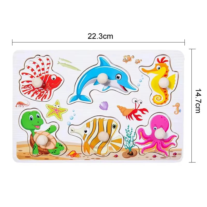 Juguetes Montessori para bebés, rompecabezas de madera con clavijas, tableros de agarre, juguetes Tangram, rompecabezas de animales de dibujos animados, frutas, rompecabezas 3D, juguetes educativos.