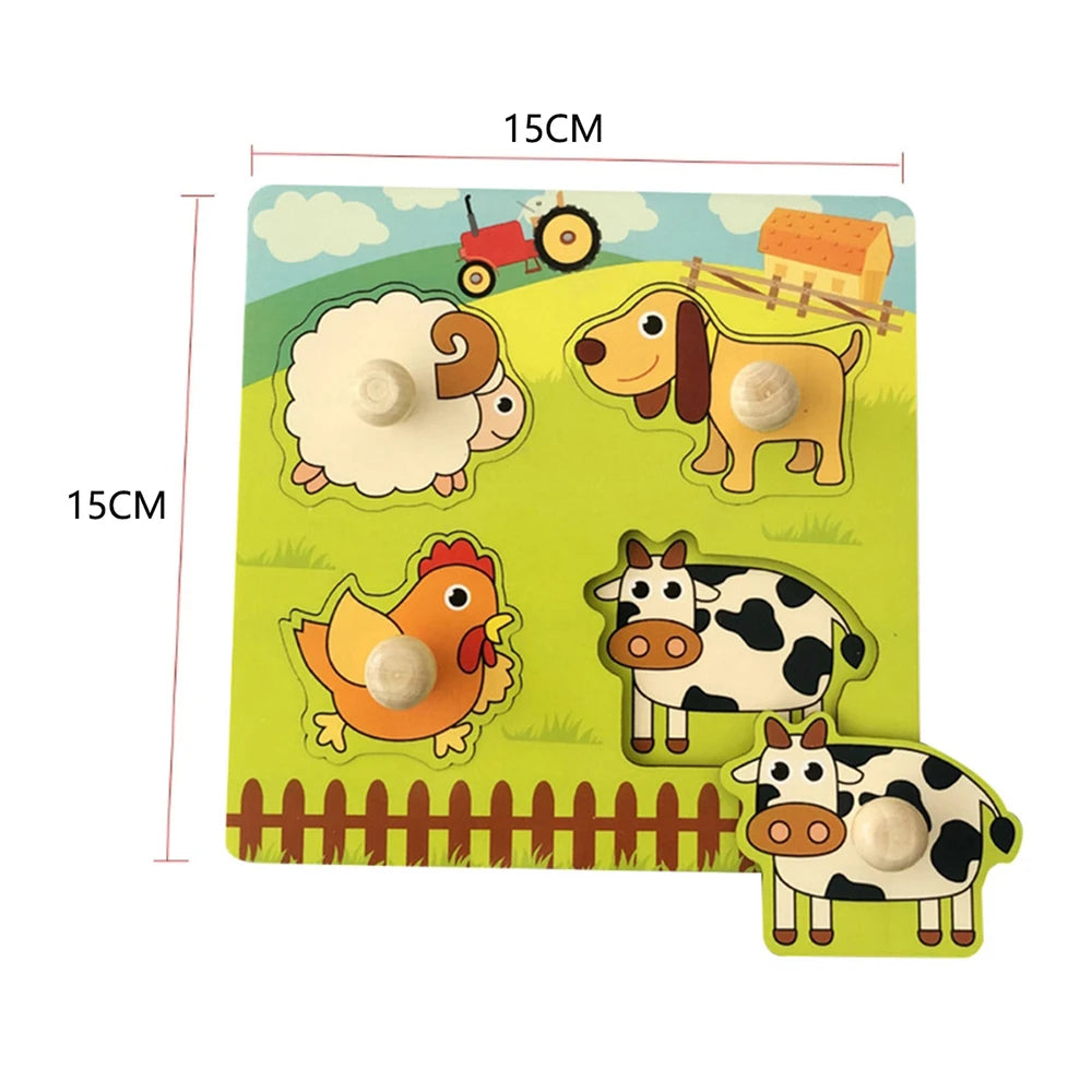 Juguetes Montessori para bebés, rompecabezas de madera con clavijas, tableros de agarre, juguetes Tangram, rompecabezas de animales de dibujos animados, frutas, rompecabezas 3D, juguetes educativos.