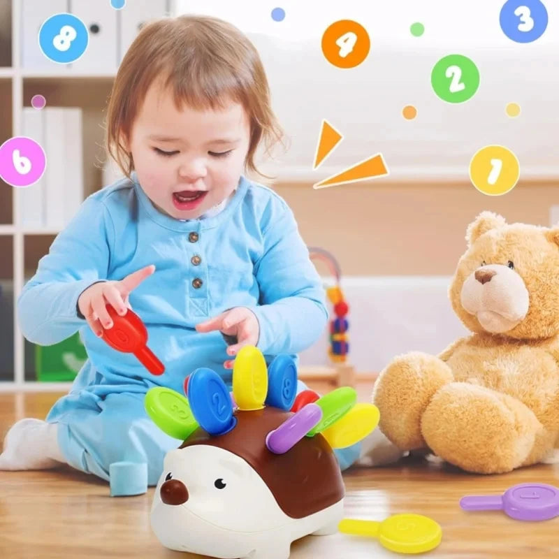 Juguetes sensoriales de erizo para niños pequeños. Juguetes Montessori para el desarrollo de la motricidad fina. Juguetes educativos sensoriales de viaje para bebés y niños en edad preescolar (1, 2, 3 y 4 años).