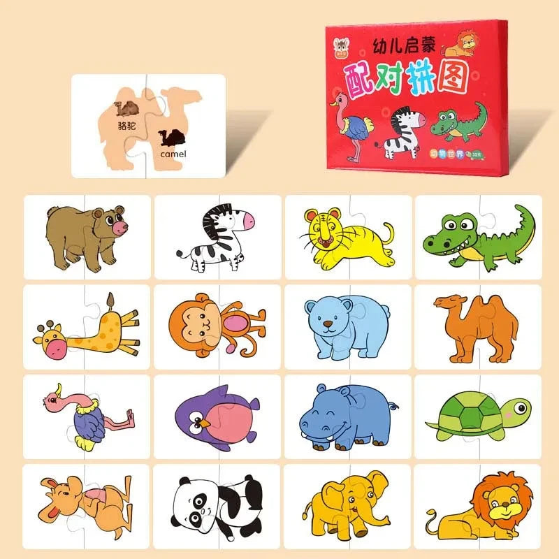 Rompecabezas de animales para niños y niñas de 1 a 3 años. Juego de memoria con tarjetas para aprender sobre animales. Juguete educativo.