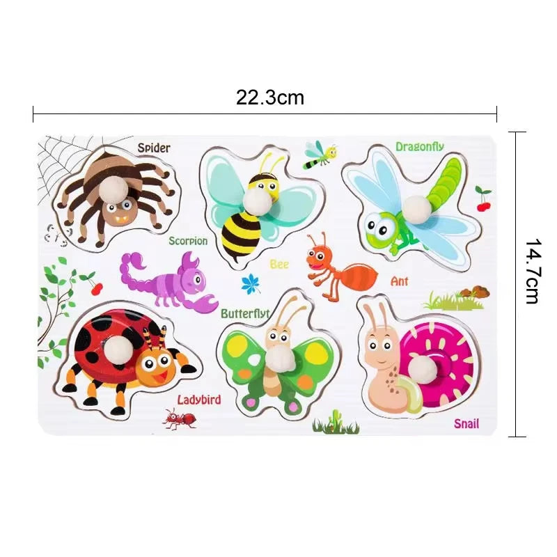 Juguetes Montessori para bebés, rompecabezas de madera con clavijas, tableros de agarre, juguetes Tangram, rompecabezas de animales de dibujos animados, frutas, rompecabezas 3D, juguetes educativos.