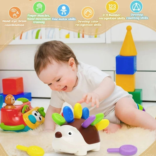 Juguetes sensoriales de erizo para niños pequeños. Juguetes Montessori para el desarrollo de la motricidad fina. Juguetes educativos sensoriales de viaje para bebés y niños en edad preescolar (1, 2, 3 y 4 años).