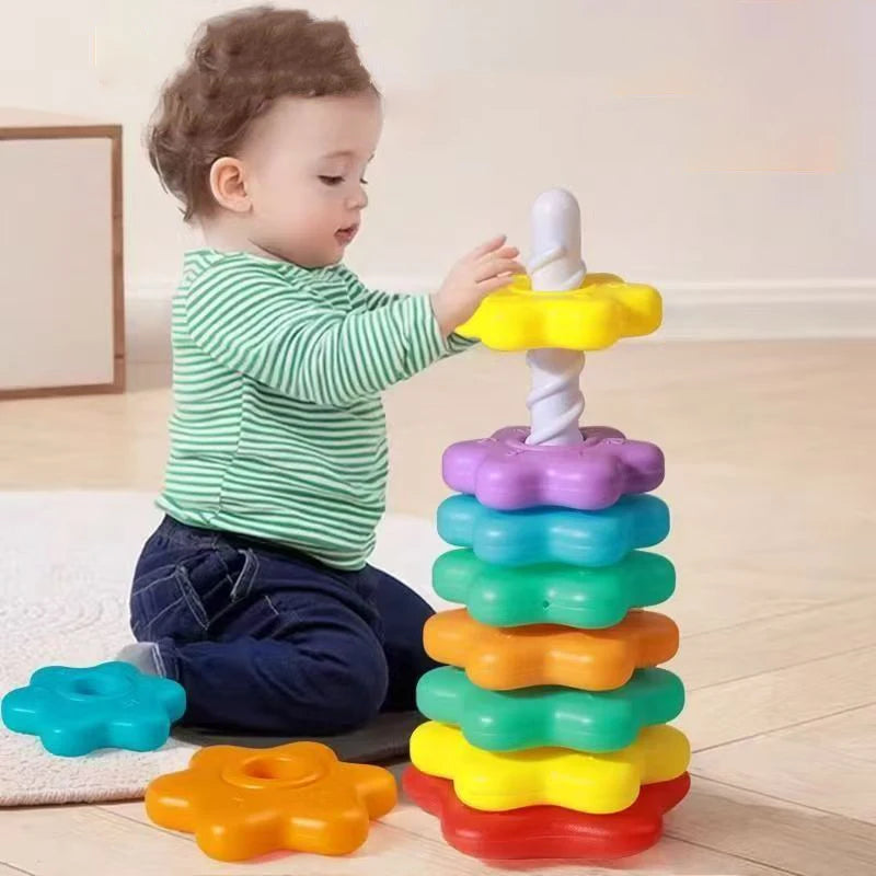 Torre giratoria arcoíris Montessori, juguete apilable para bebés, desarrolla la motricidad fina. Ideal para niños. Regalo perfecto.