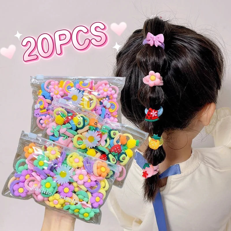 Set de 10/20 unidades de adorables gomas elásticas para el pelo con dibujos animados. No dañan el cabello. Pequeñas gomas para el pelo, ideales para niñas. Accesorios para el cabello.