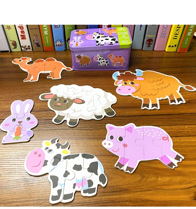 Rompecabezas de animales para niños y niñas de 1 a 3 años. Juego de memoria con tarjetas para aprender sobre animales. Juguete educativo.