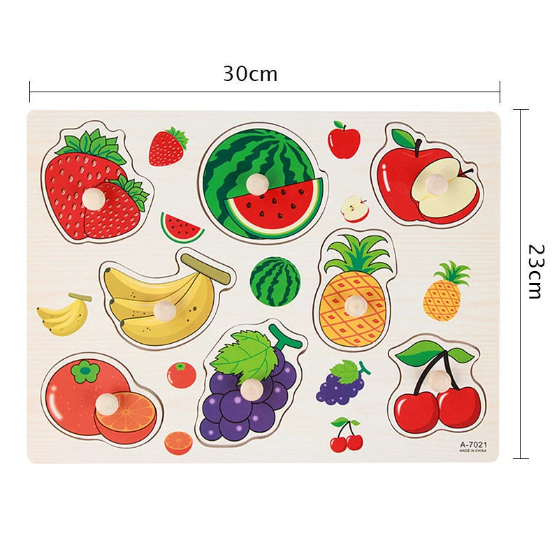 Juguetes Montessori para bebés, rompecabezas de madera con clavijas, tableros de agarre, juguetes Tangram, rompecabezas de animales de dibujos animados, frutas, rompecabezas 3D, juguetes educativos.