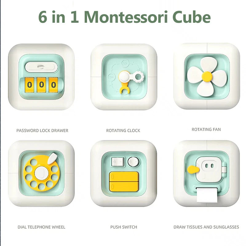 Juguetes educativos Montessori 6 en 1, tablero sensorial para practicar habilidades para bebés, cubo con cajón, juguetes educativos para niñas y niños.