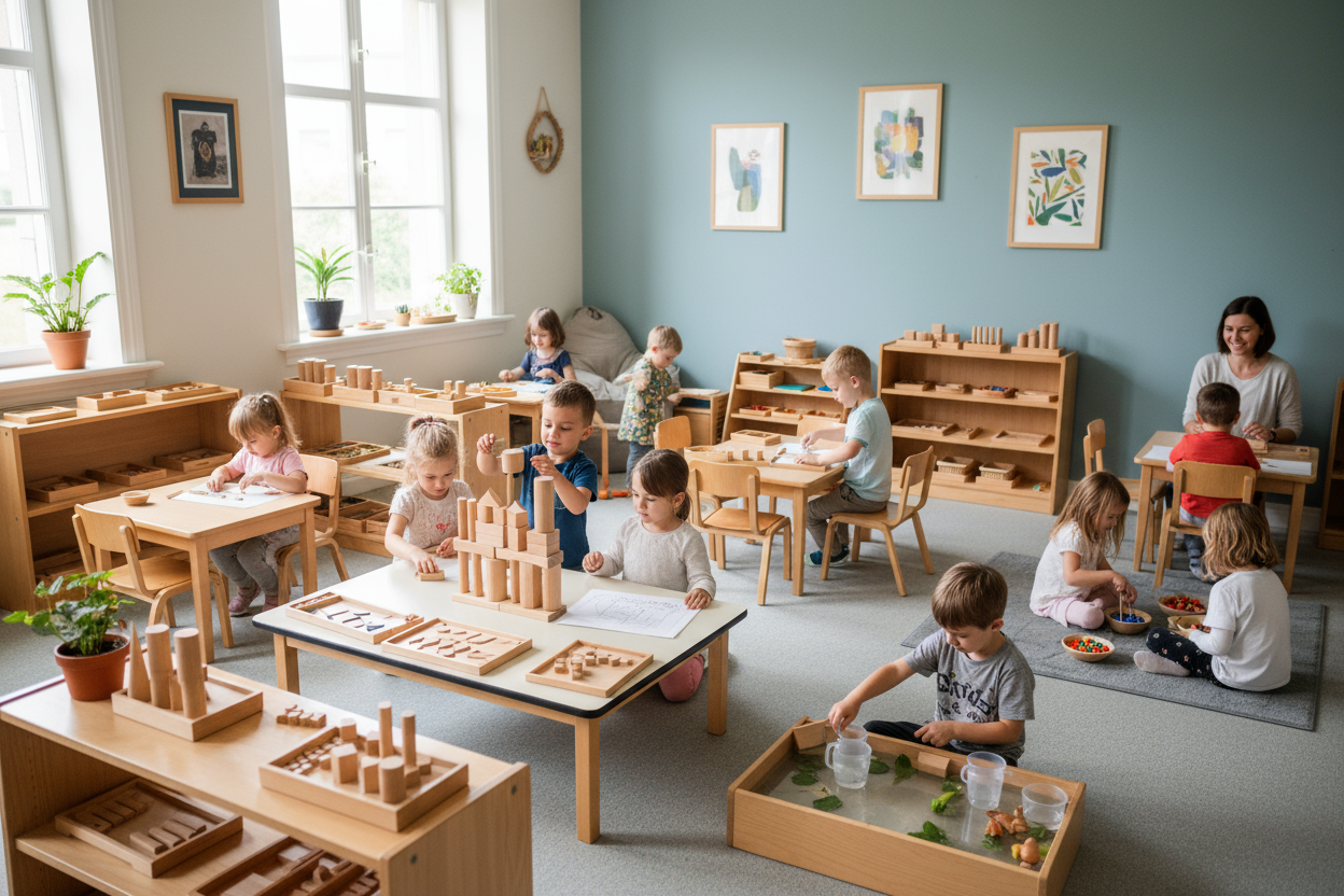 niños jugando montessori